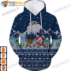 Santa Claus Reindeer Dabbing Christmas AOP 3D Hoodie, Funny Xmas Gifts