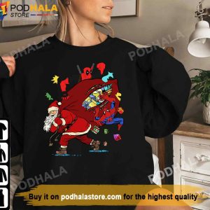 Santa Claus Spiderman and Deadpool Funny Christmas TShirt