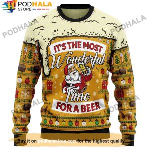Santa Claus Wonderful Time For Beer Christmas Sweater, Gifts For Beer Drinkers