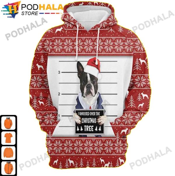 Santa French Dog I Knocked Over The Christmas Tree 3D Hoodie, Funny Xmas Gifts