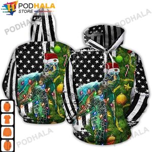 Santa Sea Turtles Us Flag AOP 3D Hoodie, Funny Xmas Gifts
