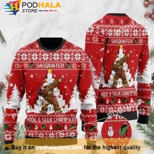 Sasquatch Hide & Seek Bigfoot Christmas Sweater, Funny Bigfoot Gifts