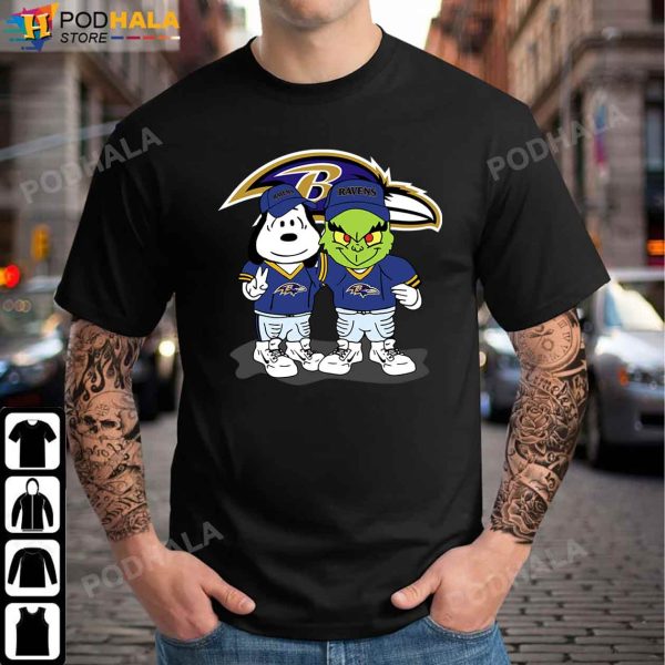 Snoopy & Grinch Christmas NFL Baltimore Ravens Shirt, Ravens Gifts
