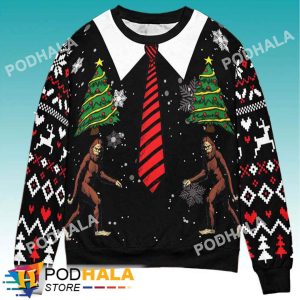 Tie Christmas Tree Funny Bigfoot Ugly Christmas Sweater, Sasquatch Gifts