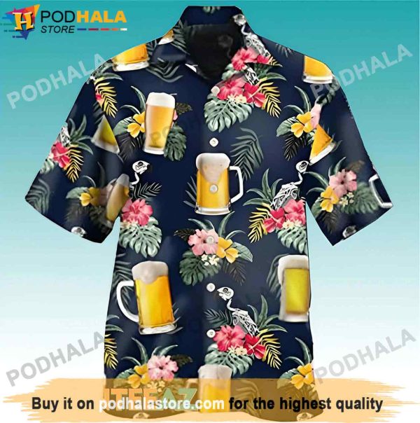 Tropical Floral Beer Hawaiian Shirt, Gifts For Beer Drinkers