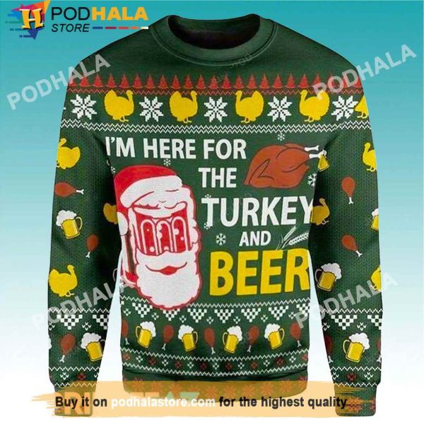 Turkey And Beer Christmas Sweater, Gifts For Beer Drinkers