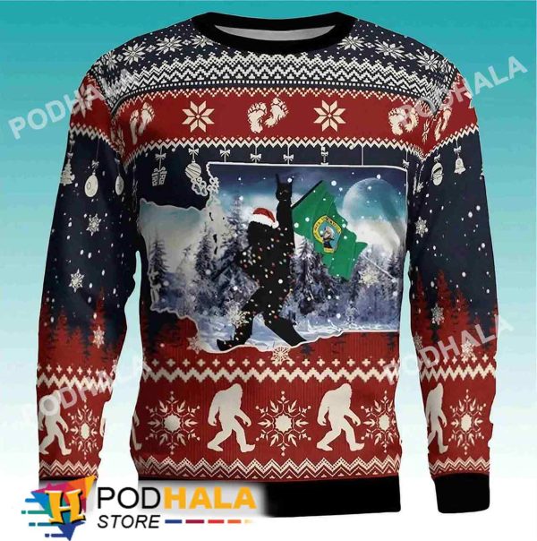 Washington Santa Claus Bigfoot Ugly Christmas Sweater, Funny Bigfoot Gifts