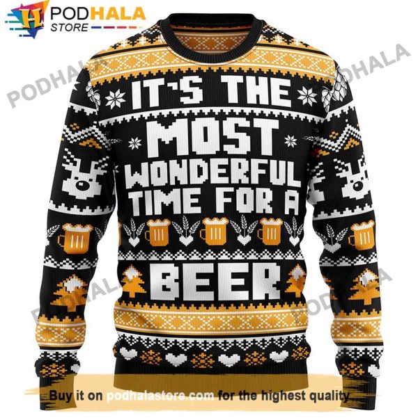 Wonderful Time For A Beer Christmas Sweater, Xmas Gifts For Beer Drinkers