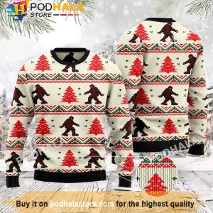 Xmas Gift Christmas Tree Bigfoot Christmas Sweater, Funny Bigfoot Gifts