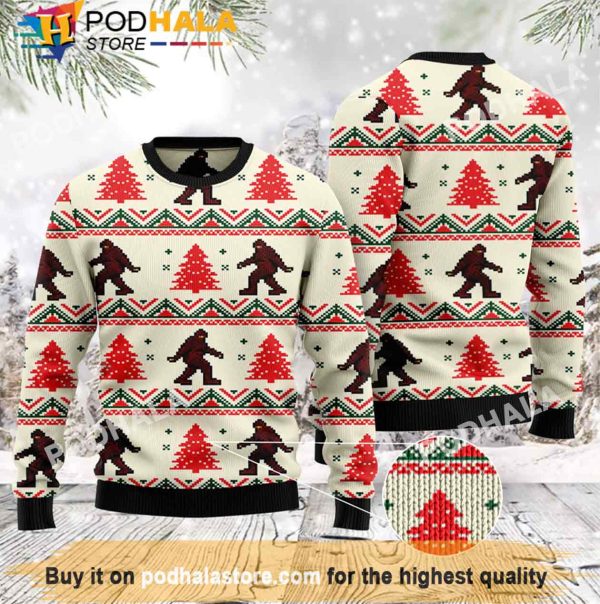 Xmas Gift Christmas Tree Bigfoot Christmas Sweater, Funny Bigfoot Gifts