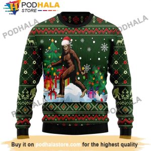 Xmas Santa Claus Bigfoot Christmas Sweater, Funny Bigfoot Gifts