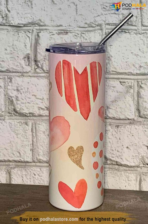 20 Oz Skinny Hearts Tumbler, Valentines Gifts For Friends
