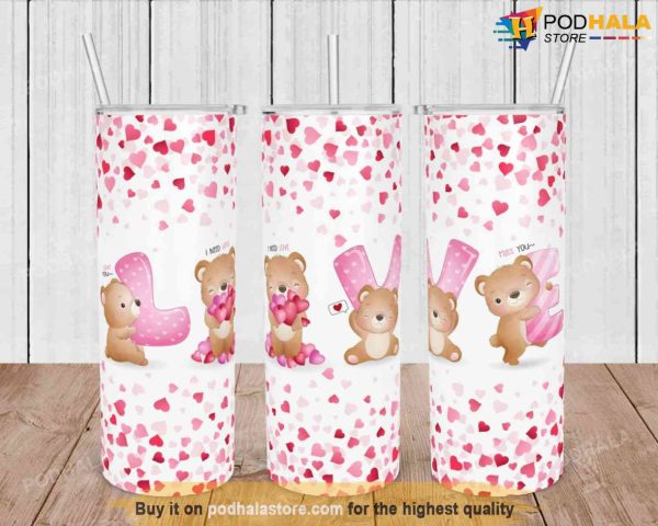 20oz Skinny Tumbler Valentine Bears, Fun Gifts For Valentines Day