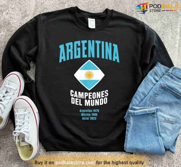 Argentina Campeones Del Mundo 1978 1986 2022 Champion TShirt, Lionel Messi Shirt