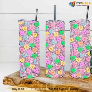 Conversation Hearts Rose Gold Glitter Valentines Day Tumbler