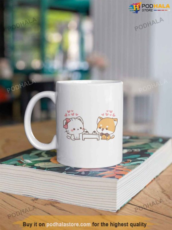 Cute Cat Dog On Date Kawaii Valentines Day Mug, Cool Gifts For Valentines Day