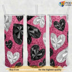 Glitter And Gemstone Hearts Valentines Tumbler, Valentine Gift For Girlfriend