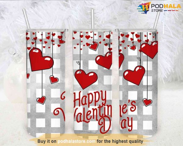 Happy Valentines Day Rose Heart 20oz Tumbler, Cute Valentine Gifts For Boyfriend