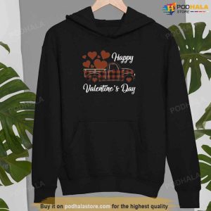 Happy Valentines Day Shirt Truck Buffalo Pattern Red Hearts Unisex Sweatshirt 2