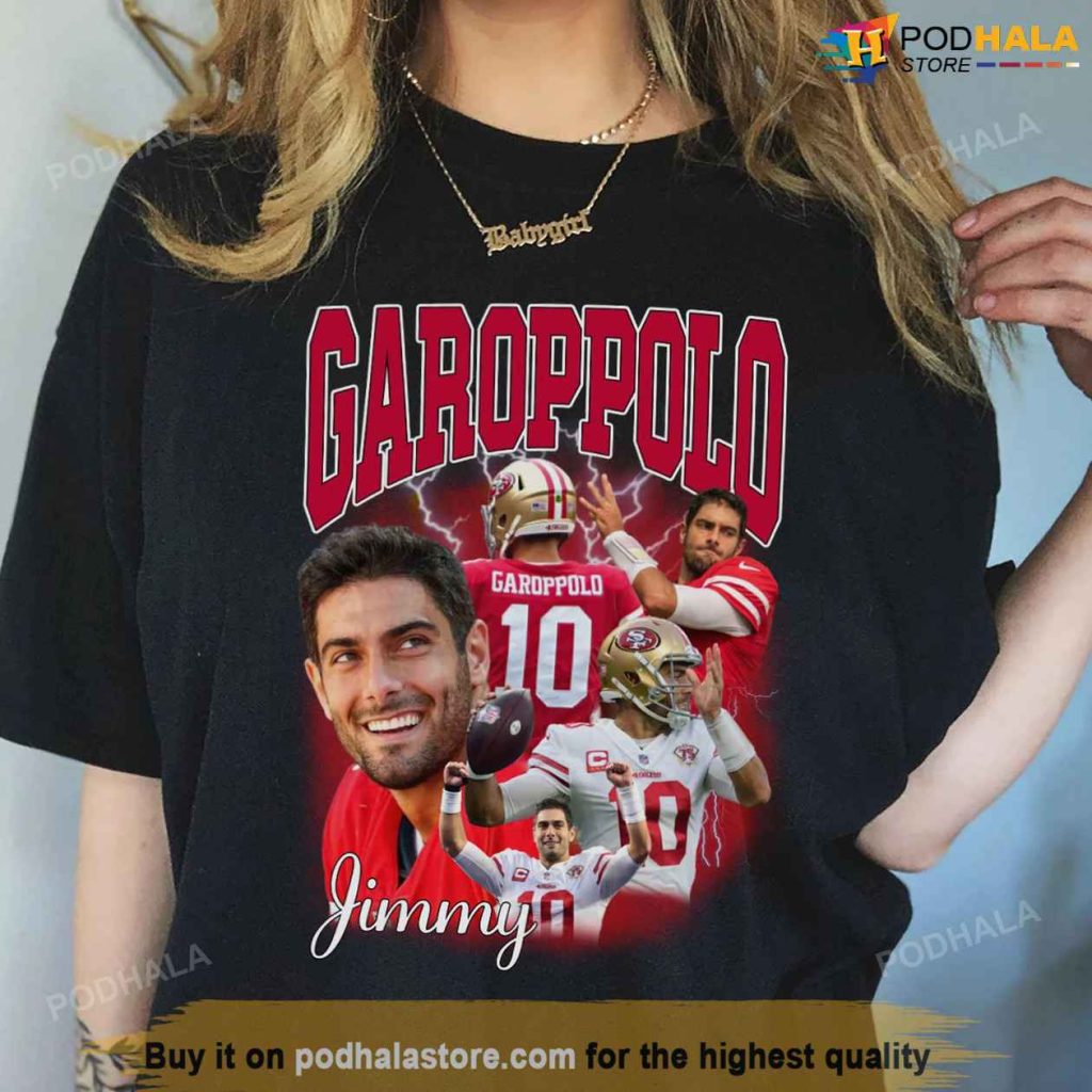 Women's Majestic Threads Jimmy Garoppolo Scarlet San Francisco 49ers Hilo  Name & Number Hoodie T-Shirt