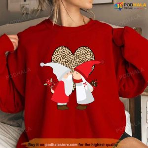 Kissing Gnome Couple Leopard Animal Print Unisex Sweatshirt