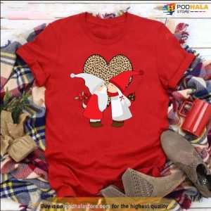 Kissing Gnome Couple Leopard Animal Print Cute Valentines Day TShirt