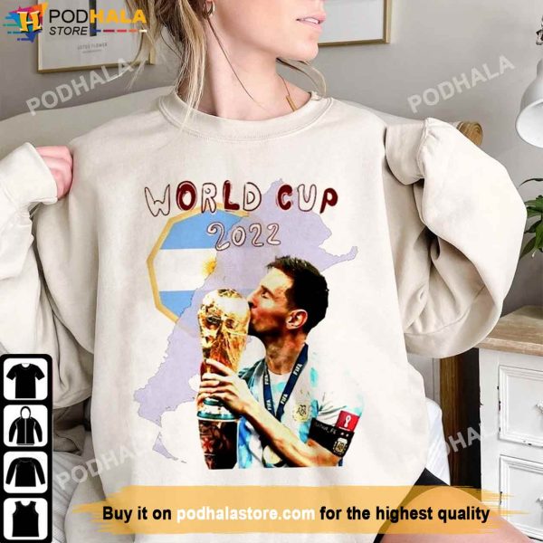 Lionel Messi Wins Fifa Qatar World Cup 2022 Shirt, Champion Argentina Shirt