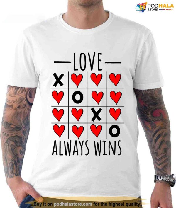 Love Always Wins Tic-tac-toe Game Heart Valentines Day T-Shirt