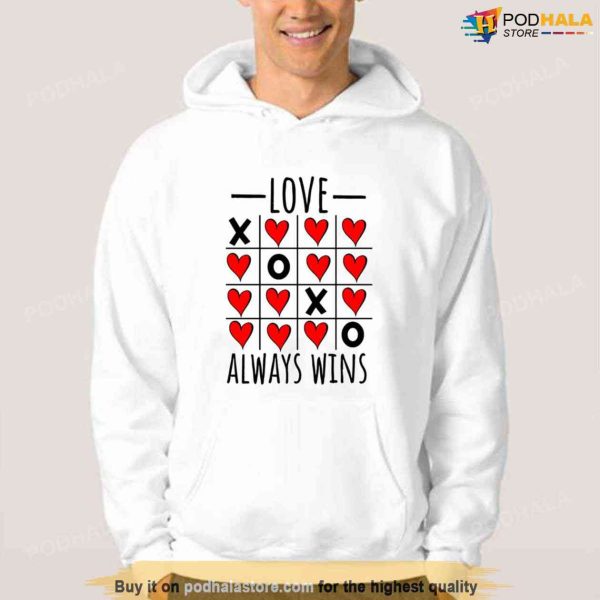 Love Always Wins Tic-tac-toe Game Heart Valentines Day T-Shirt