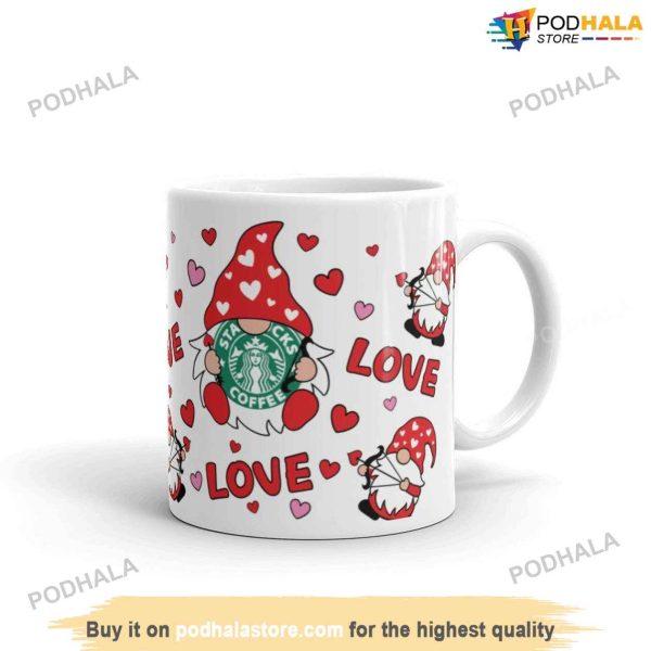 Love Hearts Valentines Gnome Starbucks Valentines Mug