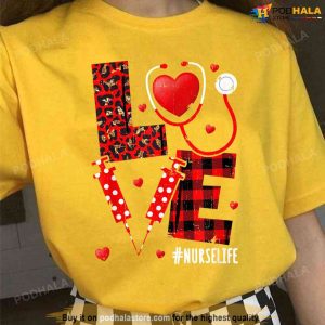 Love Nurselife Valentine Leopard Plaid Heart Unisex T-Shirt