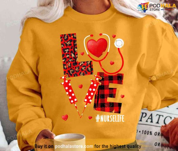Love Nurselife Valentine Leopard Plaid Heart Unisex T-Shirt