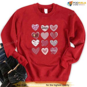 Love Teacher Valentines Pink Hearts Unisex Sweatshirt Unisex T shirt 1
