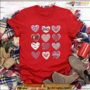 Love Teacher Valentines Pink Hearts Unisex Sweatshirt Unisex T shirt 2