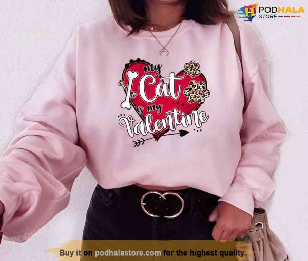 My Cat Is My Valentine Red Leopard Heart Cats Paw Unisex Sweatshirt