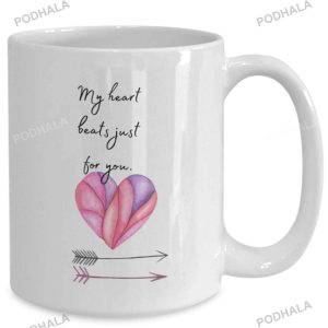 My Heart Beats Just For You Valentine Mug, Romantic Valentines Gifts For Her