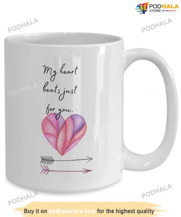 My Heart Beats Just For You Valentine Mug, Romantic Valentines Gifts For Her