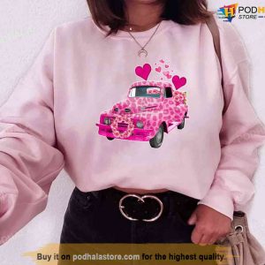 Pink Leopard Truck Happy Valentines Day Unisex Sweatshirt 1