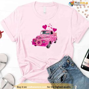 Pink Leopard Truck Happy Valentine's Day Unisex Sweatshirt 2