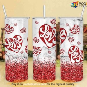 Red Heart Love  Glitter 20oz Skinny Valentines Tumbler