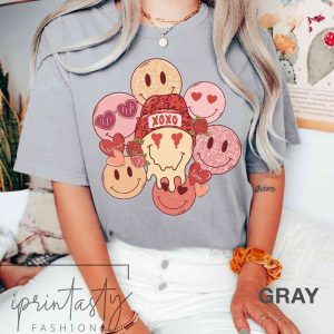 Retro Smiely Faces Xoxo Valentines Day Funny T shirt For Couples