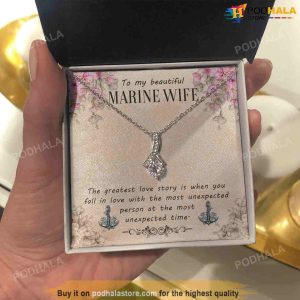 To My Beautiful Marine Wife Valentines Necklace, Best Valentine Gift For Wife
