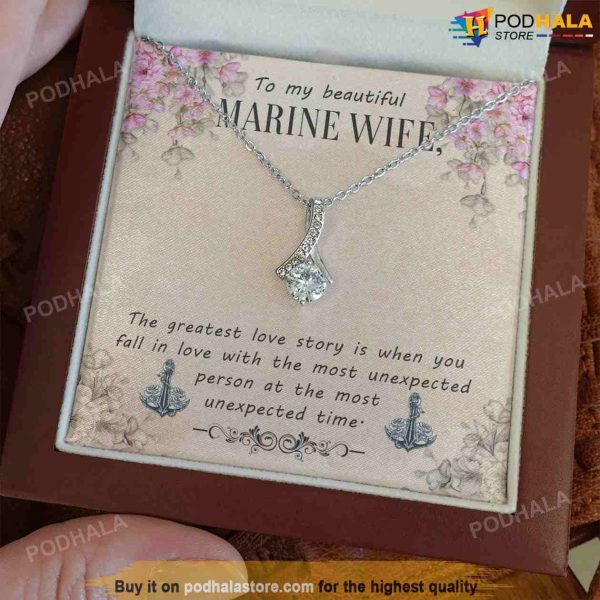 To My Beautiful Marine Wife Valentines Necklace, Best Valentine Gift For Wife