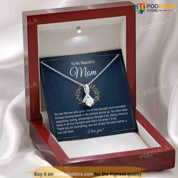 To My Beautiful Mom Necklace with Message Card, Moms Valentine Gift