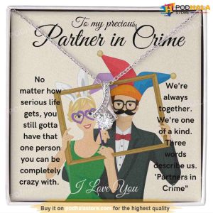 To My Precious Partner In Crime Couples Valentines Day Necklace with Card
