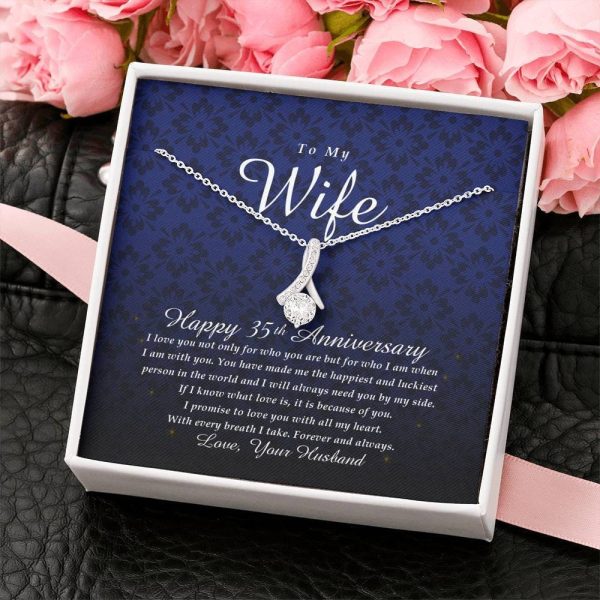 To My Wife Happy 35th Anniversary Valentines Day Necklace with Card