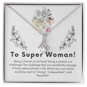 To Super Woman Valentines Necklace - Beautiful Jewelry Gift With Message Card