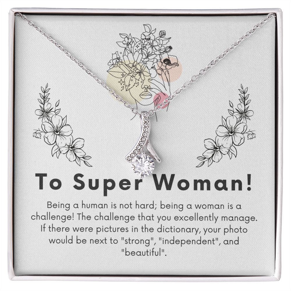 To Super Woman Valentines Necklace - Beautiful Jewelry Gift With Message Card