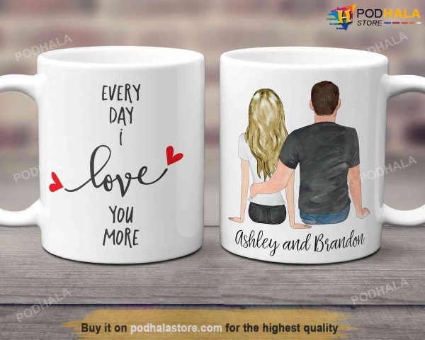 Couples Mug Personalized Valentines Day Gifts, Every Day I Love You More Mug
