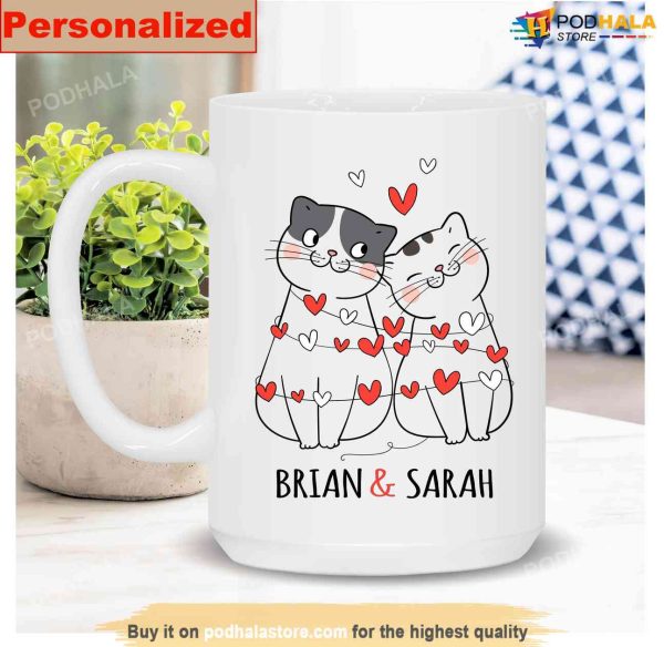 Custom Couple Gift For Cat Lovers, Valentines Day Coffee Mug
